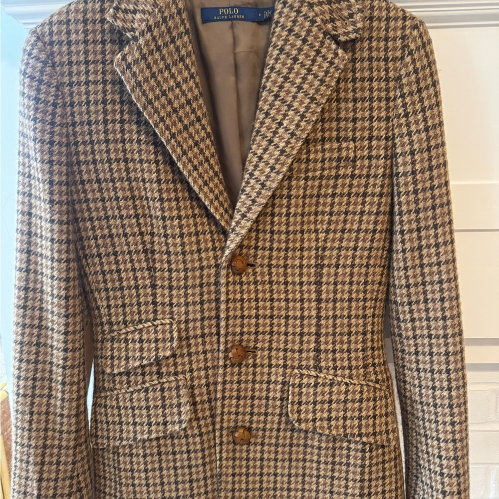 Beautiful Ralph Lauren Tan and Brown Wool Houndstooth Blazer - Picture 2 of 15